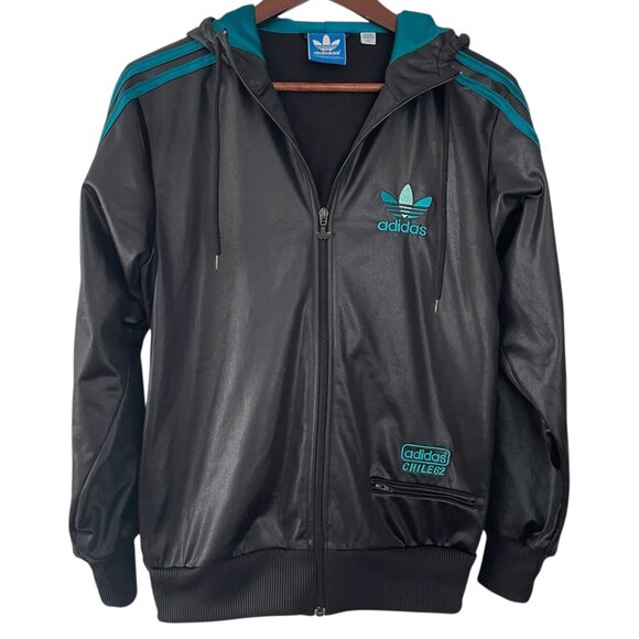 Adidas Chile 62 Zip Up Hooded Track Jacket Sweatshirt XS Mens Black Teal Trefoil - Picture 1 of 7